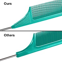 3 Packs Rat Tail Comb Steel Pin Rat Tail Carbon Fiber Heat Resistant Teasing Combs With Stainless Steel Pintail Green