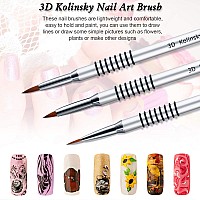 3 Pieces Kolinsky Acrylic Nail Brush 3D Nail Art Brush With Silver Metal With Nonslip Handle Silversize 2 4 5