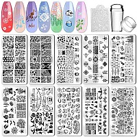 Biutee Nail Stamping Plates Set 8 Pcs Nail Stamping Polish Gel 10Pcs Templates With Stamper Nail Art Plates Set Halloween Nail P