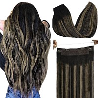 Goo Goo Wire Hair Extensions Human Hair 1B161B Natural Black With Light Blonde Balayage 12Inch 70G Invisible Wire Hair Exten