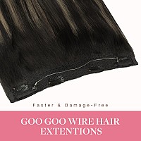 Goo Goo Wire Hair Extensions Human Hair 1B161B Natural Black With Light Blonde Balayage 12Inch 70G Invisible Wire Hair Exten