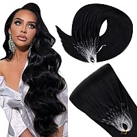 Easyouth Micro Beads Hair Extensions Human Hair Jet Black Micro Loop Human Hair Extensions Black Micro Links Hair Extensions For