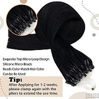 Easyouth Micro Beads Hair Extensions Human Hair Jet Black Micro Loop Human Hair Extensions Black Micro Links Hair Extensions For