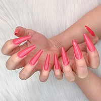 Artquee 24Pcs Mei Red Pure Color Ballerina Long Coffin Glossy Fake Nails Press On Nail False Tips Manicure For Women