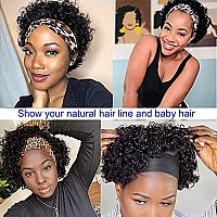 SWEETGIRL Short Curly Headband Wig Human Hair Wigs for Black Women Curly Bob Headband Wigs Pixie Cut Glueless Half Wig 150% Density Natural Black 6 Inch