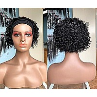 SWEETGIRL Short Curly Headband Wig Human Hair Wigs for Black Women Curly Bob Headband Wigs Pixie Cut Glueless Half Wig 150% Density Natural Black 6 Inch