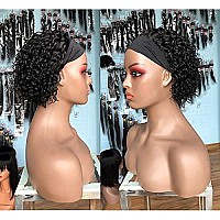 SWEETGIRL Short Curly Headband Wig Human Hair Wigs for Black Women Curly Bob Headband Wigs Pixie Cut Glueless Half Wig 150% Density Natural Black 6 Inch