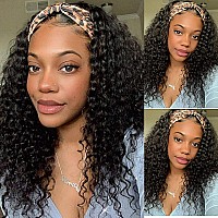 Sweetgirl Curly Headband Wig Human Hair Wigs For Black Women Water Wave Headband Wigs Human Hair Half Wig With Headband Attached