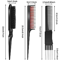 3 Pieces Pick Teasing Combs Hair Brush Set Includes Black Carbon Lift Teasing Combs With Metal Prong Triple Pin Rat Tail Comb