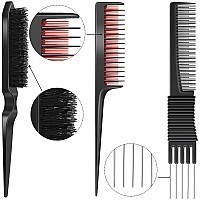 3 Pieces Pick Teasing Combs Hair Brush Set Includes Black Carbon Lift Teasing Combs With Metal Prong Triple Pin Rat Tail Comb