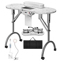 Vivohome Portable Manicure Nail Table On Wheels With Builtin Dust Collector Updated Usbplug Led Table Lamp Carry Bag For Hom