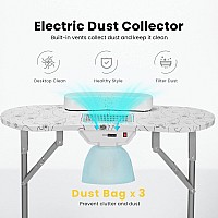 Vivohome Portable Manicure Nail Table On Wheels With Builtin Dust Collector Updated Usbplug Led Table Lamp Carry Bag For Hom