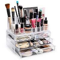 Brookstone Makeup Organizer For Vanity Cosmetic Display Case With Drawers Fits Brushes Lipsticks And Other Accessories Vers