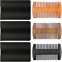 Natural Sandalwood Wooden Dual Action Beard And Mustache Comb Set With Leather Cases For Beards And Mustaches Black Yellow Br