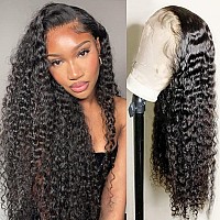 Foreverlove 26 Inch Deep wave Lace Front Human Hair Wigs 100% Brazilian Virgin Human Hair Wigs for Black Women Curly Lace Front Wigs 150% Density Natural Hairline with Baby Hair