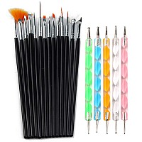 20pc Nail Art Painting Brush Pen Tools Kit UV Gel Building Drawing Linering Brushes Set Mandala Nail Dotting Pens (Black)