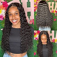 Deep Wave Lace Front Wigs Human Hair for Black Women Glueless Wigs Human Hair Pre Plucked Wet and Wavy Lace Front Wig Human Hair Natural Hairline with Baby Hair 150% Density Unprocessed Virgin Remy Closure Wigs Human Hair Wigs 24 inch 4X4 Deep Curly Lace 