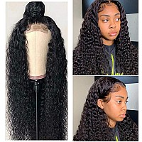 Deep Wave Lace Front Wigs Human Hair for Black Women Glueless Wigs Human Hair Pre Plucked Wet and Wavy Lace Front Wig Human Hair Natural Hairline with Baby Hair 150% Density Unprocessed Virgin Remy Closure Wigs Human Hair Wigs 24 inch 4X4 Deep Curly Lace 