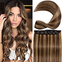 Snoilite Clip In Human Hair Extensions Balayage Clip In Hair Extensons 100 Real Human Hair One Piece5 Clips 34 Full Headthi