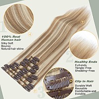 Snoilite Clip In Hair Extensions Human Hair Balayage Standard Weft Short Blonde Hair 100 Real Human Hair 8 Pieces 18 Clips Str