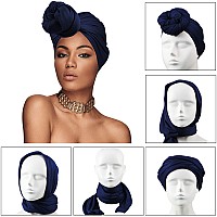 Satinior 6 Pcs Head Wrap Scarf Turban Long Hair Scarf Soft Stretch Headwrap Solid Color Turban Tie Headband For Women Girls