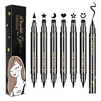 LOKFAR 6 Pcs Double-headed Liquid Eyeliner Stamp Pen Set, Eye Liners for Women Waterproof Eyeliner Pencil Black Eye-liner Stencils Long-Lasting Tattoo Makeup-Triangle, Star, Moon, Heart, Flower, Smiley