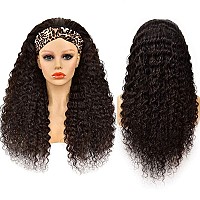 Headband Wig Human Hair Water Wave Headband Wigs For Black Women Glueless Curly Wave Wet And Wavy Headband Wigs Human Hair 10A N