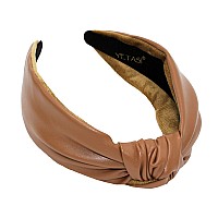 Yetasi Headbands For Women Brown Knotted Headband Is A Fashion Head Band Faux Leather Knot Headbands Are Top Knot Womens Headba