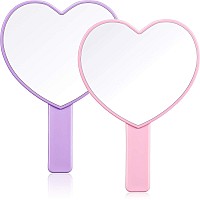 Jetec 2 Pieces Heart Shaped Handheld Mirrors Travel Makeup Mirrors Mini Cosmetic Mirror With Handle Small Heart Mirrors Decorati