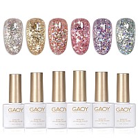 Gaoy Glitter Gel Nail Polish Set Of 6 Colors Including Pink White Gold Purple Gel Nail Kit For Nail Art Diy Manicure And Pedicur