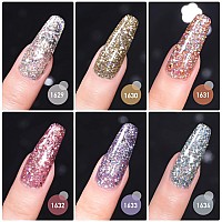 Gaoy Glitter Gel Nail Polish Set Of 6 Colors Including Pink White Gold Purple Gel Nail Kit For Nail Art Diy Manicure And Pedicur