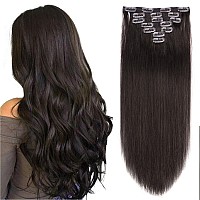 14 Inch Clip In Hair Extensions Real Human Hair 110G 7 Pieces 16 Clips Dark Brown 2 Double Weft Human Hair Clip In Extensions S