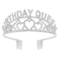 Aoprie Birthday Tiara For Women Silver Birthday Queen Headband Happy Birthday Tiara And Crown For Women Rhinestone Crystal Decor