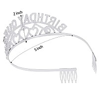 Aoprie Birthday Tiara For Women Silver Birthday Queen Headband Happy Birthday Tiara And Crown For Women Rhinestone Crystal Decor