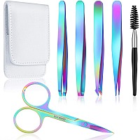 Honoson 6 Pcs Eyebrow Tweezers Set For Women Precision Tweezer For Eyebrows With Curved Scissors Eyelash Brush Girls Facial Hair