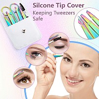 Honoson 6 Pcs Eyebrow Tweezers Set For Women Precision Tweezer For Eyebrows With Curved Scissors Eyelash Brush Girls Facial Hair