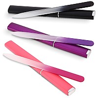 3 Pack Crystal Glass Fingernail File With Case For Natural Nail Professional Czech Glass File Doublesided Etched Gentle Nail Ca