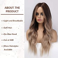 Piaou Ombre Brown To Blonde Wigs For Women Long Natural Wave Synthetic Wigs Heat Resistant Hair Wig Natural Looking Cosplay Part