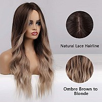 Piaou Ombre Brown To Blonde Wigs For Women Long Natural Wave Synthetic Wigs Heat Resistant Hair Wig Natural Looking Cosplay Part