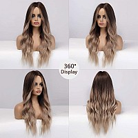 Piaou Ombre Brown To Blonde Wigs For Women Long Natural Wave Synthetic Wigs Heat Resistant Hair Wig Natural Looking Cosplay Part