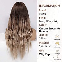 Piaou Ombre Brown To Blonde Wigs For Women Long Natural Wave Synthetic Wigs Heat Resistant Hair Wig Natural Looking Cosplay Part