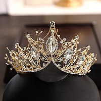 Cocide Gold Crown For Women Baroque Queen Crown And Tiara For Girls Crystal Headband Mermaid Crown Princess Hair Accessories For