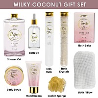 Luxury Bath Gift Set Home Spa Gift Basket With Milky Coconut Scent Vitamin E Shea Butter With Shower Gel Bath Salt Cryst