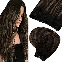 Brown Beaded Weft Remy Hair Extensions LAAVOO Micro Beads Weft Extensions Brown EZE Weft Hair Extensions Balayage Darkest?Brown?Ombre Light Brown Micro Weft Brown Human Hair Straight 22