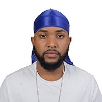 Forcewave Silky Durag For Men Wave Cap Satin Dorag For Men Women 360 Wave Blue