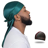 Forcewave Silky Durag For Men Wave Cap Satin Dorag For Men Women 360 Wave Green