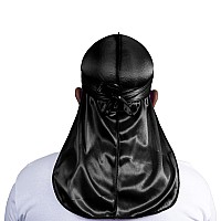 Forcewave Silky Durag For Men Wave Cap Satin Dorag For Men Women 360 Wave Black