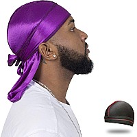 Forcewave Silky Durag For Men Wave Cap Satin Dorag For Men Women 360 Wave Purple