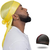 Forcewave Silky Durag For Men Wave Cap Satin Dorag For Men Women 360 Wave Yellow