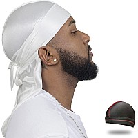 Forcewave Silky Durag For Men Wave Cap Satin Dorag For Men Women 360 Wave White